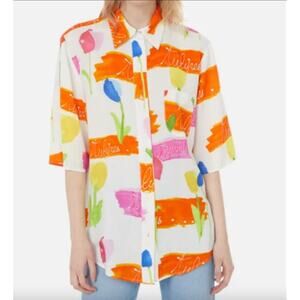 Collina Strada Tulips Oversized Printed Short Sleeve Women's Shirt Large